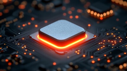 Glowing Processor Chip Modern Technology with Circuit Board, Abstract, and Futuristic Design.