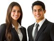 © PANINN 369 - Professional Young Couple in Business Attire Smiling Confidently in Studio Setting with White Background