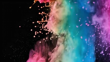 Abstract Colorful Explosion on Black Background Dust and Splashes Video