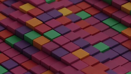 Abstract Cubes of Various Colors in Isometric View on a Dark Background 3D Illustration