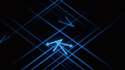Abstract Geometric 3D Illustration with Bright Blue Lines on Black Background