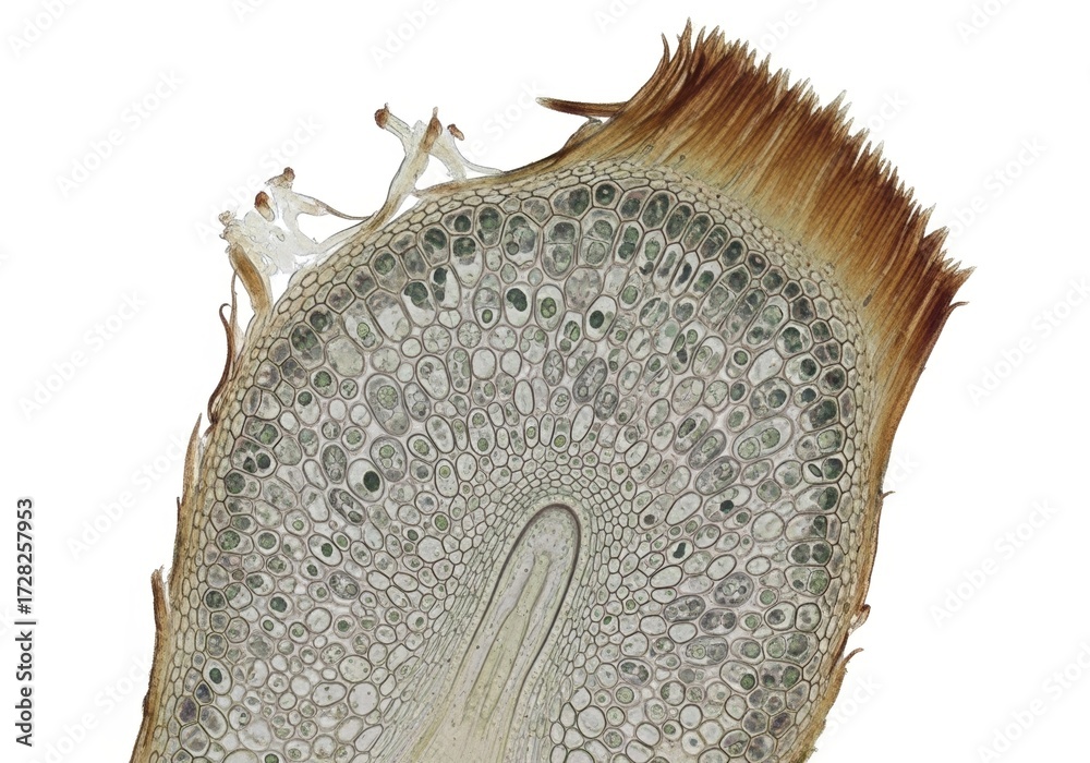Hyper-realistic magnified cross-section image of maize root tip showing ...