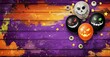 © Amna Ellahi - Vibrant Grunge Wood Halloween Background with Balloons, Eyeballs, and Copy Space