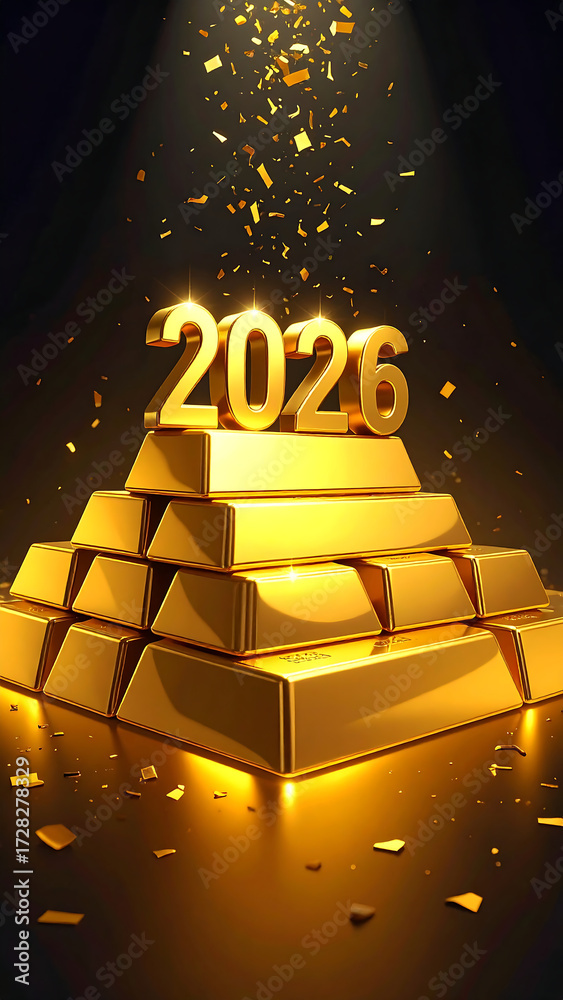 Golden 2026 Year Celebration with Gold Bars. Stock Photo | Adobe Stock