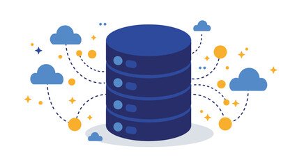 Database cylinder with connected nodes symbolizing big data storage and digital network