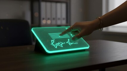 Hand using digital tablet with luminous screen