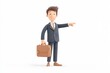 © easestudio - confident businessman holding a briefcase in one hand and pointing forward with the other, startup vision concept, 3d animation, isolated on a white background