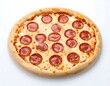 © Suara - A whole pepperoni pizza on a white background