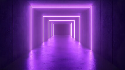 Purple Neon Lights Corridor Futuristic Glowing Tunnel