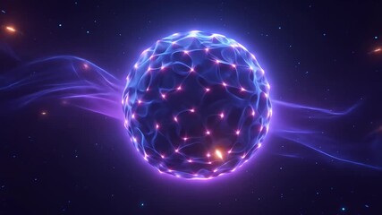 Wall Mural - Abstract Sphere with Glowing Nodes and Plasma Energy in a Dark Space Backdrop