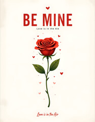 Wall Mural - Valentine's Day card with a red rose and the words 'Be Mine'