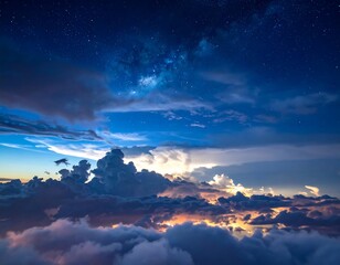 starry night sky above clouds