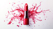 © JEMEE - Red lipstick with a splash of red liquid isolated on white background, beauty concept