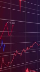 Wall Mural - Animation of financial data processing on grid over dark background