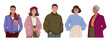 © Creative_Juice_Art - Set of diverse faceless portraits in autumn clothes. Men, women in coats, sweaters,  knitted wear. Flat vector half-body illustrations in trendy fall color palette, isolated on transparent background