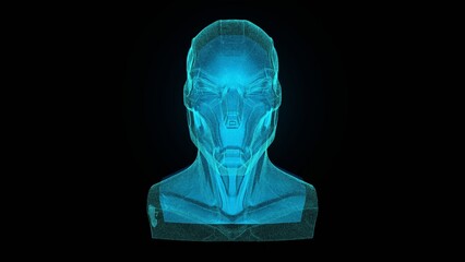 Wall Mural - Futuristic Blue 3D Digital Human Head in Dark Background