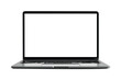 © Pangestu - Modern Silver Laptop Open on White Background with Black Screen for Technology and Business Use