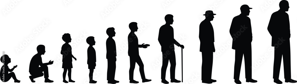 Silhouette of male growth stages from childhood to adulthood, aging ...