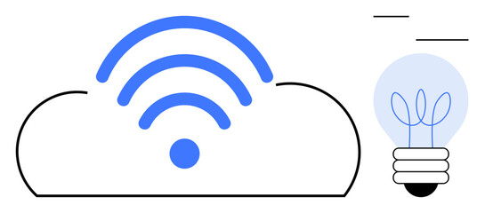 Wall Mural - Cloud with wireless signal representing connectivity and a glowing lightbulb symbolizing innovation. Ideal for technology, cloud computing, internet, connectivity, innovation, communication, smart