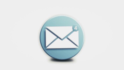 Wall Mural - A looping 3D icon of a mail envelope with an animated red notification badge. This motion graphic represents incoming emails, alerts, and unread messages, including spam and junk mail.