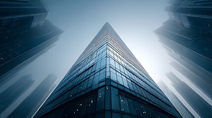 Distant skyscraper with vast open sky background and wide empty space, perfect for overlay, professional corporate design, futuristic branding, clean advertising and marketing layout.
