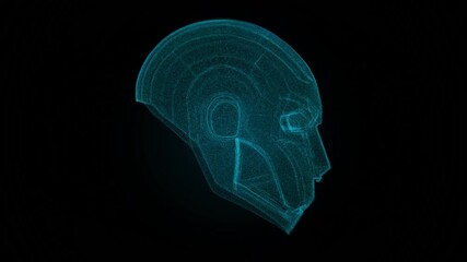 Wall Mural - Futuristic Wireframe Robot Head in Blue Neon Digital Art Perspective