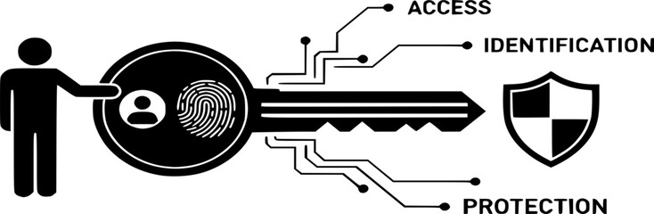 User key authentication icon vector. The key, personal, security, access, identification, and protection line and a solid illustration
