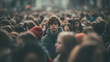 © john - Male high school student standing alone among a crowd of other students, concept of the feeling of isolation and loneliness due to mental illness