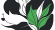 © El Zahra  - abstract botanical illustration with bold green and white leaves standing out against a deep black background