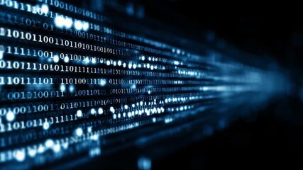 Digital Code Stream: A mesmerizing display of binary code flows seamlessly across the frame, evoking a sense of complex computation and futuristic technology.
