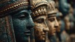 © Yudis - Detailed Row of Ancient Egyptian Pharaoh Faces with Intricate Details