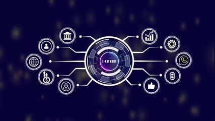 Digital E-payment money online banking financial technology concept on a colorful technology background.4k Animation video.4k Animation video.