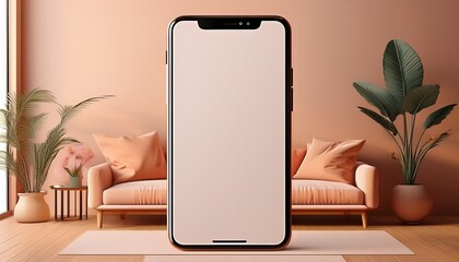 smartphone mockup blank screen living room background minimalist home decor website design