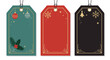 © Arina - Festive Christmas gift tags in green, red, and black designs, holiday label set for greeting cards, winter celebration, seasonal decoration, printable template concept