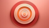 a minimalist abstract artwork featuring concentric circles in warm colors with a central light circle against a soft pink background