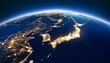 © Diane - a breathtaking night view of earth from space brilliantly showcasing the illuminated cities of japan south korea and parts of china symbolizing global connectivity economic power