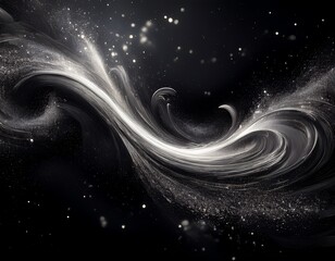 Wall Mural - alpha particles create a mystical and beautiful swirling pattern in the dark night sky with a powdery blizzard of shimmering silver and black organic particles