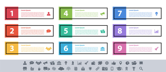 Wall Mural - Infographic design business concept vector illustration with 9 steps or options or processes represent work flow or diagram