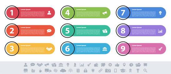 Wall Mural - Infographic design business concept vector illustration with 9 steps or options or processes represent work flow or diagram