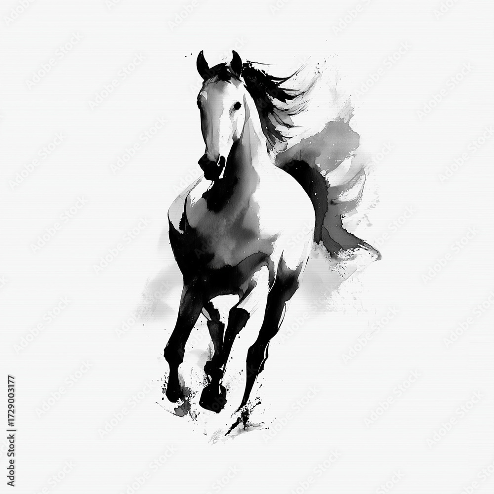 馬のイラスト、水彩画、水墨画、干支、年賀状、午年 の Stock イラスト