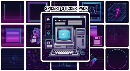 Retro Computer Sticker Pack for Digital Art and Design.