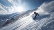 © SOMfit - Snowboarder riding down snowy slope in winter mountain landscape