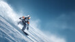 © SOMfit - Snowboarder riding down snowy slope in winter mountain landscape