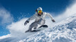 © SOMfit - Snowboarder riding down snowy slope in winter mountain landscape