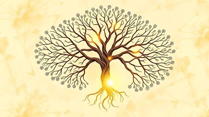 A classic tree of life diagram is unraveled and rewoven into a new, complex network of glowing light.
