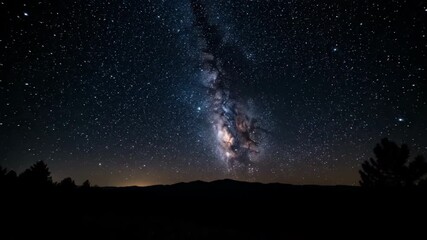 Wall Mural - Watch the vibrant Milky Way galaxy emerge as twilight fades into deep, star-filled night in this captivating celestial timelapse science, celestial, vibrant