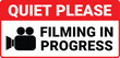© Icon Legend  - Quiet please filming in progress sign, Quiet please filming in progress label, sticker, badge, icon, logo, label, emblem, stamp, symbol, black, line, flat vector, isolated illustration