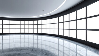 Empty display room with digital screens for advertising or communication use