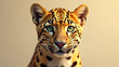 © Galeno - stylized digitally rendered leopard face takes center stage neutral background vibrant golden fur piercing green eyes