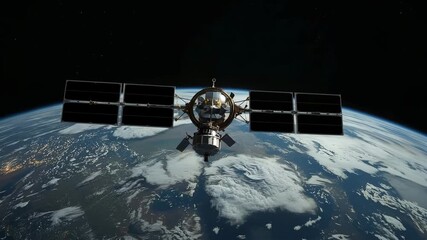 Wall Mural - Satelite space station in orbit above planet Earth, space science